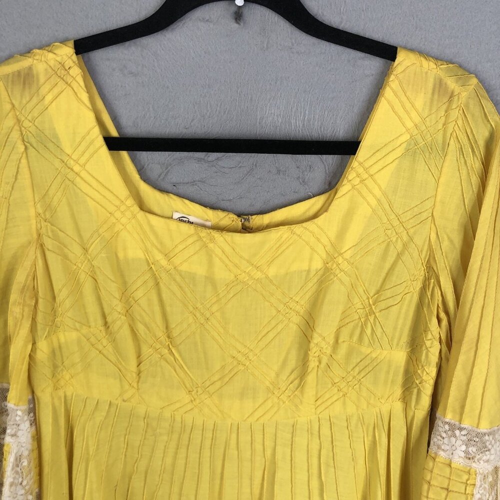 Vintage 1970s Boho Hippy Mexican Wedding Dress Tachi Castillo 14 Yellow Maxi - Picture 7 of 16